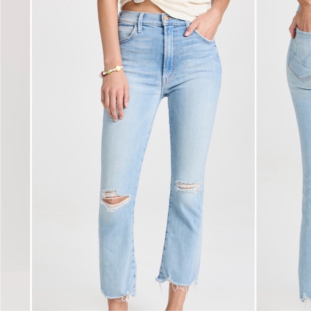 Mother the hustler Ankle Chew flare Light Blue Distressed Jeans size 27